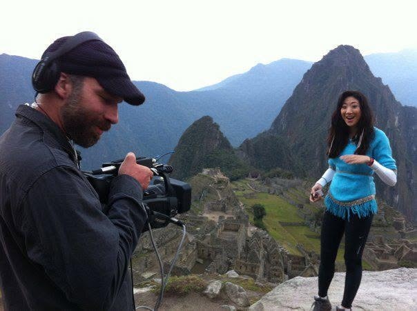 Filming talent at Machu Picchu